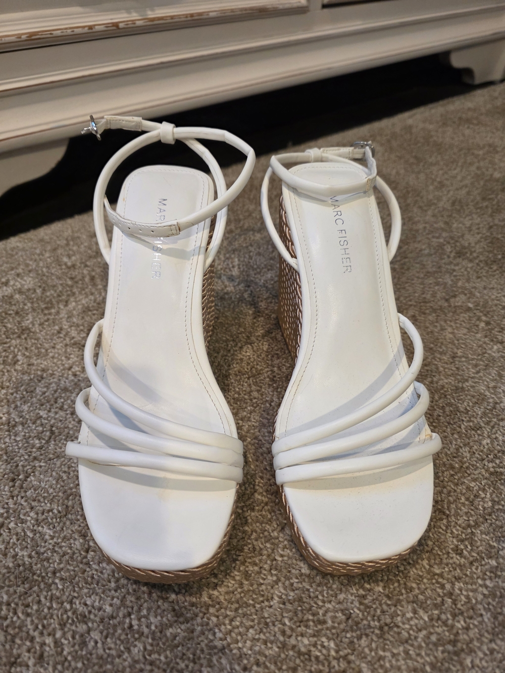Marc Fisher White Multi-Strap Wedge Sandals